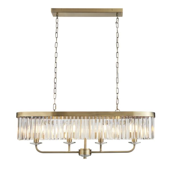 Chichester - Antique Brass Clear Cut Glass 4 Light Bar Ceiling Pendant Light