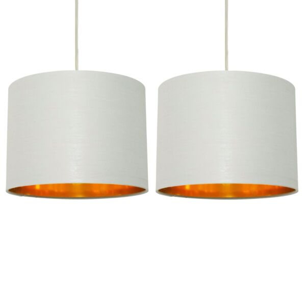 Set of 2 Grey Cotton Gold Lining 25cm Pendant Lightshade