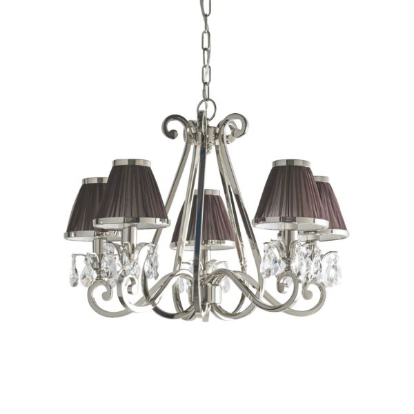 Interiors 1900 - Oksana - 63511 - Nickel Clear Crystal Glass Chocolate Pleated 5 Light Chandelier