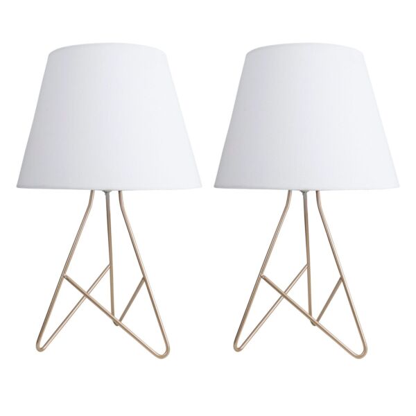 Set of 2 Tripod - Gold 42cm Table Lamps With White Fabric Shades