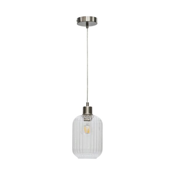 Batley - Clear Ribbed Glass with Satin Nickel Pendant Fitting