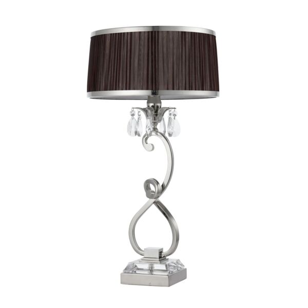 Interiors 1900 - Oksana - 63512 - Nickel Clear Crystal Glass Chocolate Pleated Table Lamp With Shade