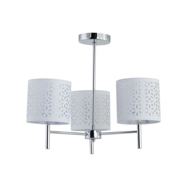 Brea - Chrome 3 Light Fitting with White Cut Out Shades