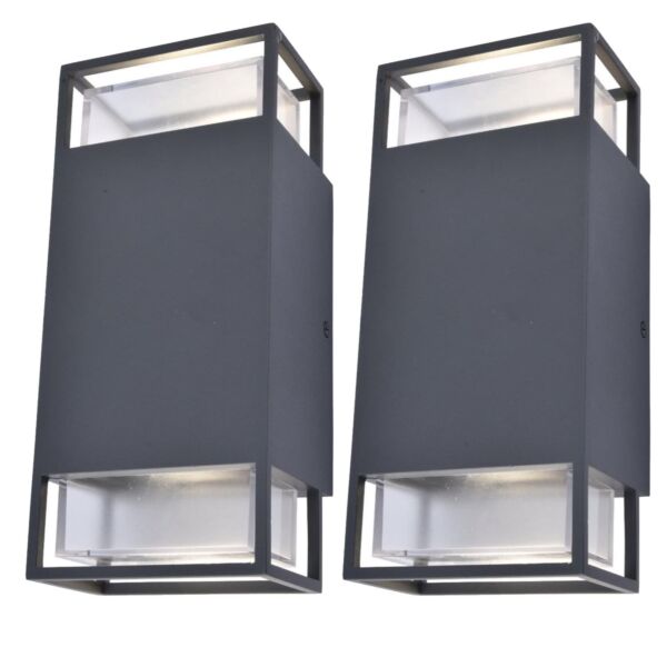 Set of 2 Ridge - Dark Grey Clear 2 Light IP54 Outdoor Wall Lights