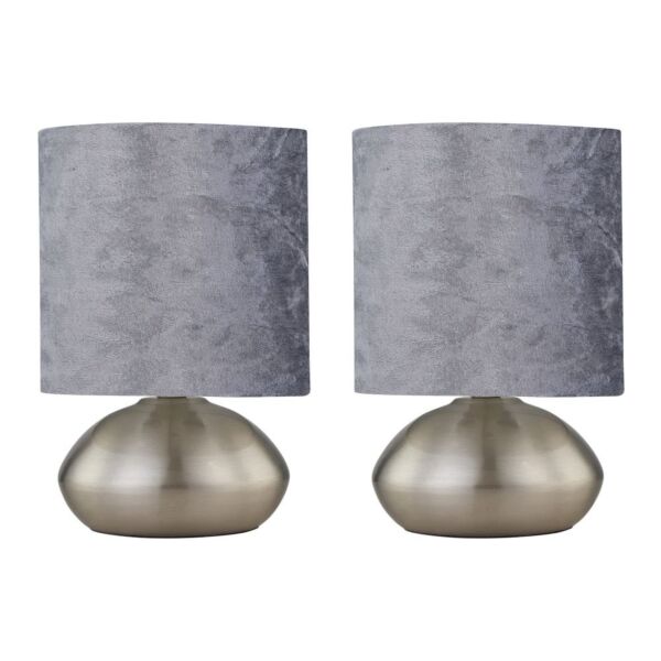 Set of 2 Jenson - Brushed Chrome Touch Table Lamps Grey Velvet Shade