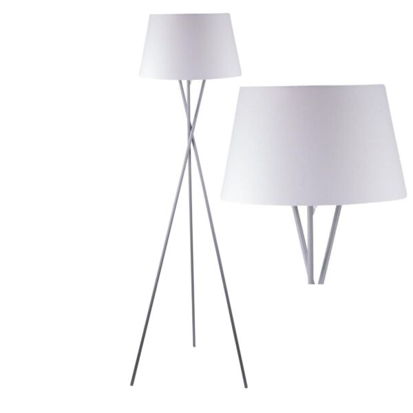 Grey Tripod Floor Lamp with White Fabric Shade