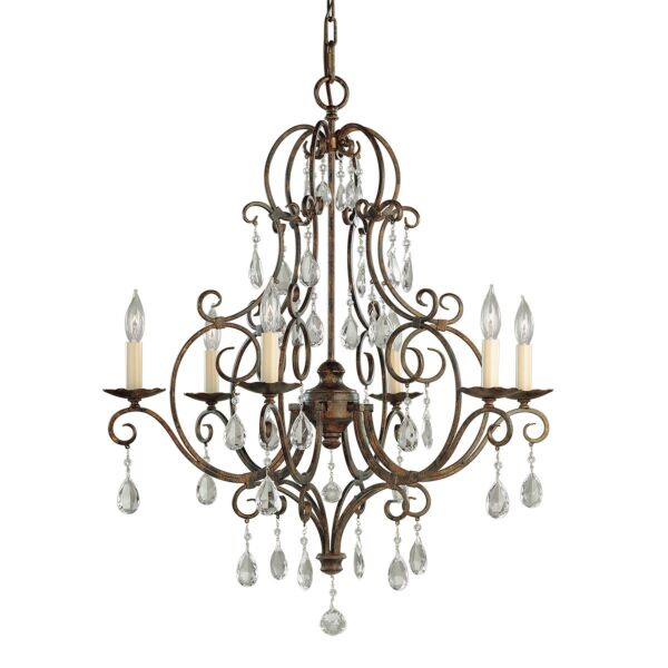 Feiss Lighting - Chateau - FE-CHATEAU6 - Bronze Clear Crystal Glass 6 Light Chandelier