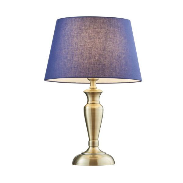 Endon Lighting - Oslo - 91095 - Antique Brass Navy Blue Table Lamp With Shade