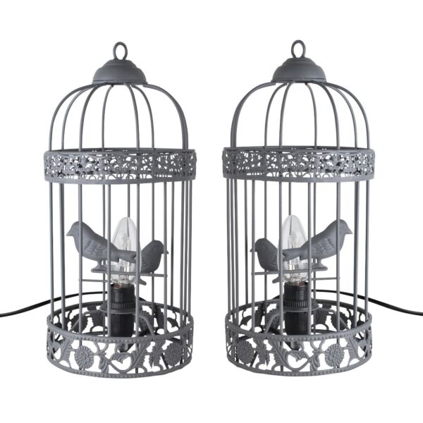 Pair of Grey Birdcage Table Lamp / Bedside Lights