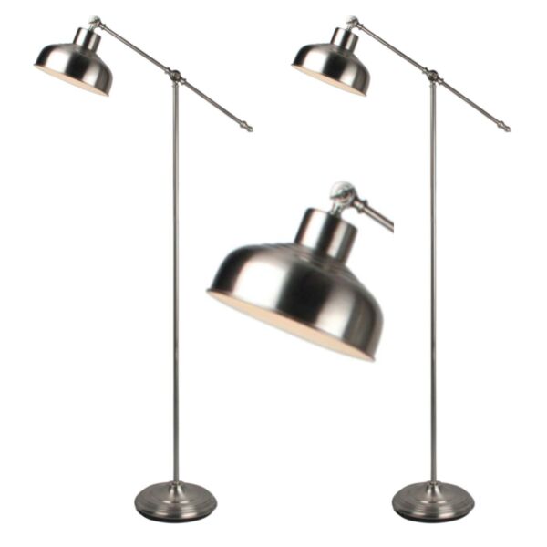 Set of 2 Satin Nickel Lever Arm Floor Lamps