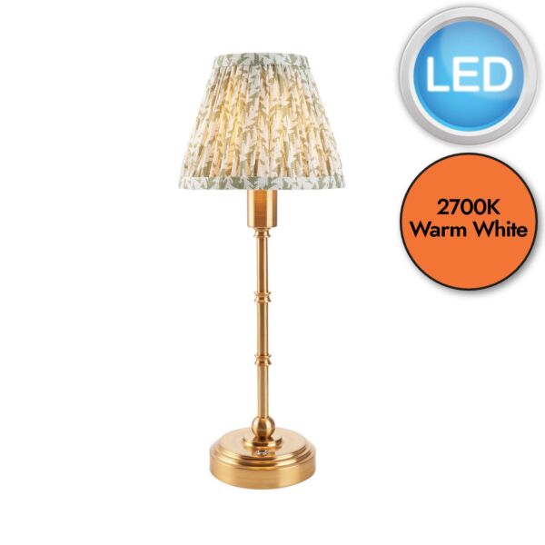 Endon Lighting - Burley Rechargeable & Leaf 16cm - 114800 - LED Aged Brass Green Touch Table Lamp With Shade