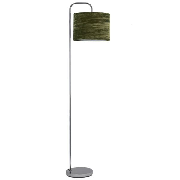 Chrome Arched Floor Lamp with Green Crushed Velvet Shade