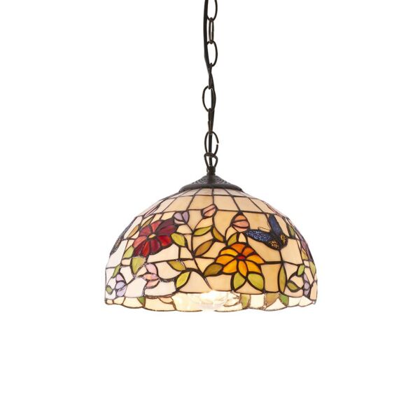 Interiors 1900 - Butterfly - 63996 - Dark Bronze Tiffany Art Glass Ceiling Pendant Light