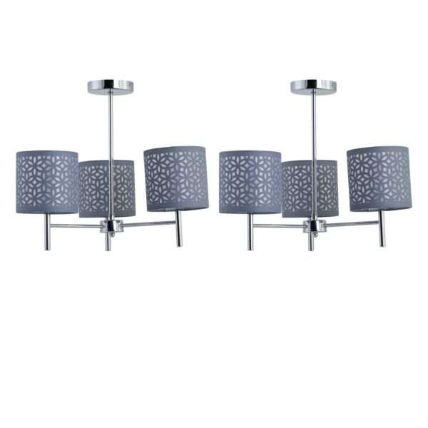 Set of 2 Brea - Chrome 3 Light Fittings with Grey Cut Out Shades