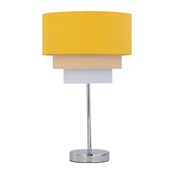 Chrome Stick Table Lamp with Tiered Ochre Linen Shade