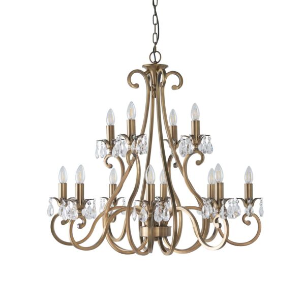 Interiors 1900 - Oksana - UL1P12B - Antique Brass Clear Crystal Glass 12 Light Chandelier