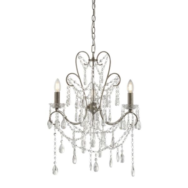 Lucca - Silver & Clear Glass 3 Light Chandelier Ceiling Pendant Light