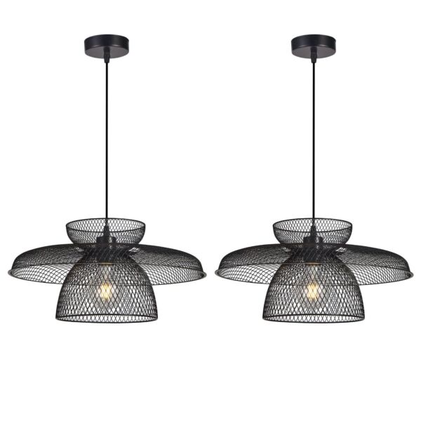 Set of 2 Cassidy - Three Tier Black Mesh Ceiling Pendant Lights