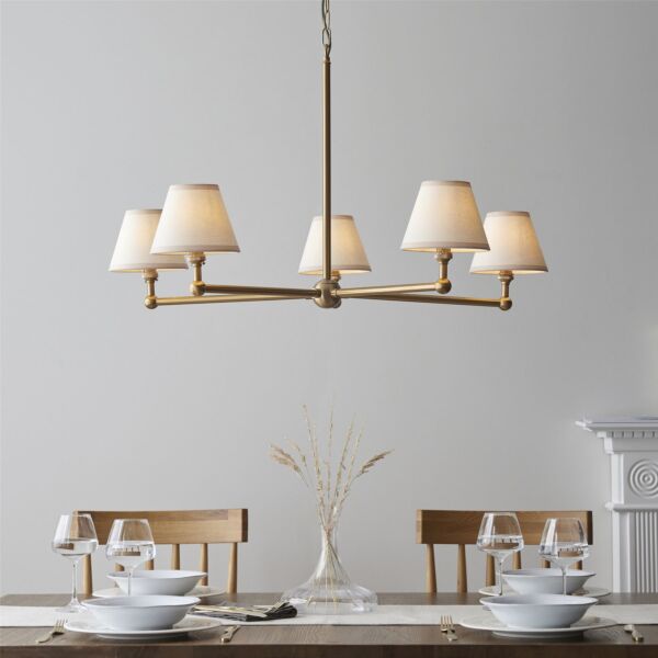 Endon Lighting - Santiago - 115021 - Aged Brass Vintage White 5 Light Ceiling Pendant Light