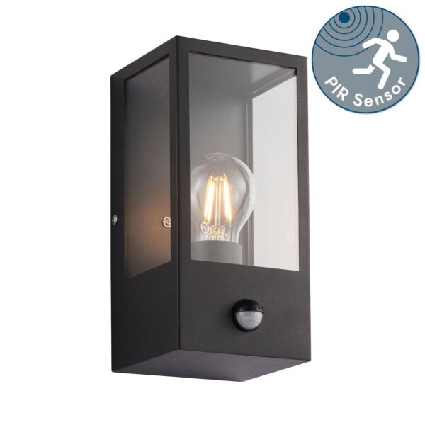 Saxby Lighting - Breton - 94348 - Black Clear Glass IP44 Outdoor Sensor Wall Light