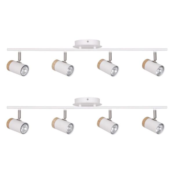 Set of 2 Stratton - White with Wood Detail Four Way Spotlights