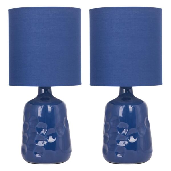 Set of 2 Dimple 29cm Navy Lamps