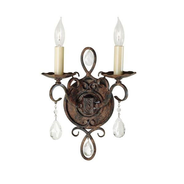 Feiss Lighting - Chateau - FE-CHATEAU2 - Bronze Clear Crystal Glass 2 Light Wall Light