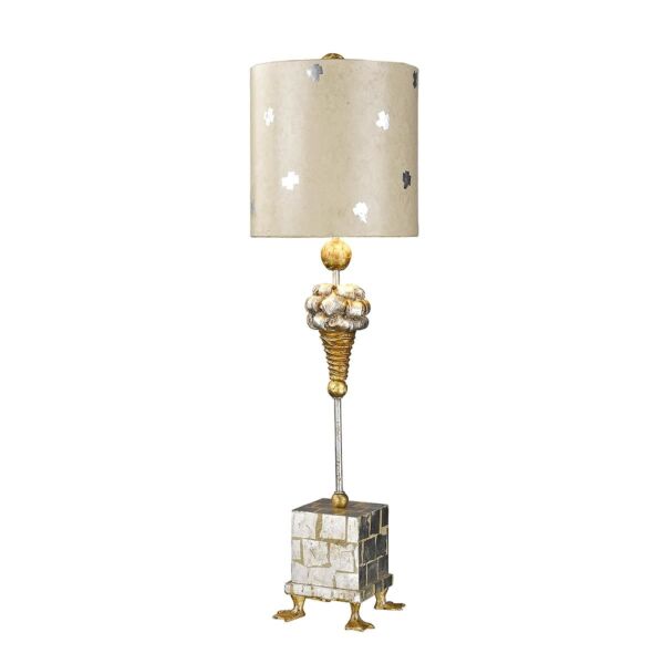 Flambeau Lighting - Pompadour X - FB-POMPADOURX-TL - Silver Leaf Cream Table Lamp With Shade