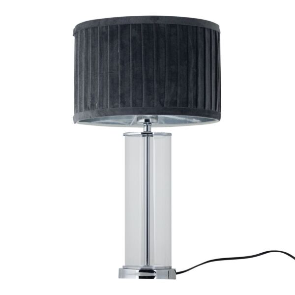 Aura - Chrome Table Lamp with Grey Pleated Velvet Shade