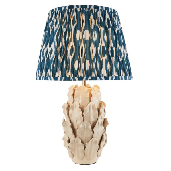 Endon Lighting - Layered Leaf & Ikat 35cm - 116464 - Cream Crackle Aged Brass Blue Ceramic Table Lamp With Shade