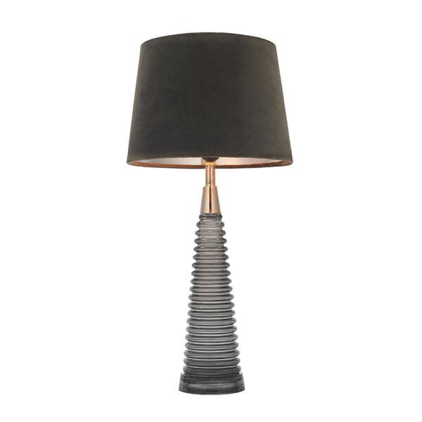 Endon Lighting - Naia - 93424 - Charcoal Ribbed Glass Nickel Mocha Table Lamp With Shade