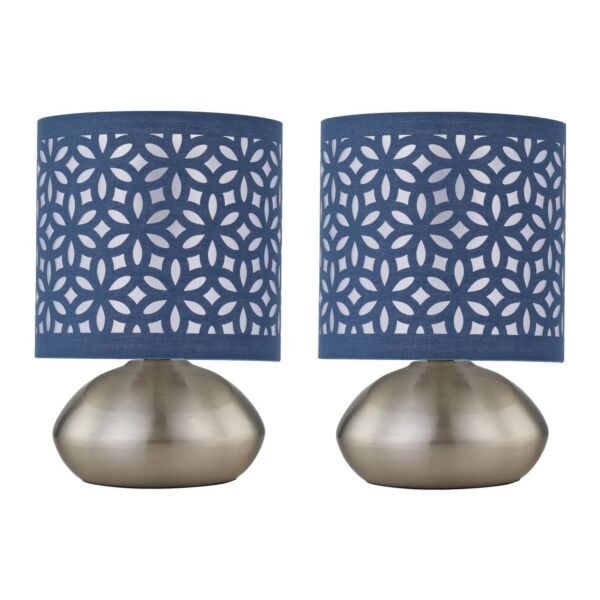 Set of 2 Jenson - Brushed Chrome Touch Table Lamps Blue Cut Out Shade