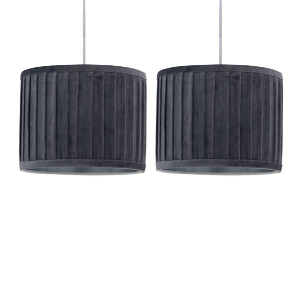 Set of 2 Sundance - Grey Velvet Pleated 30cm Lamp Shades with Silver Inner