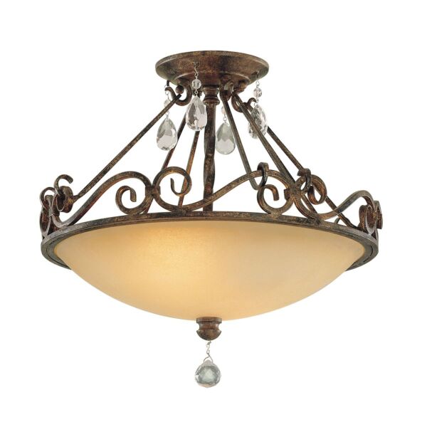 Feiss Lighting - Chateau - FE-CHATEAU-SF - Bronze Amber Glass 2 Light Flush Ceiling Light