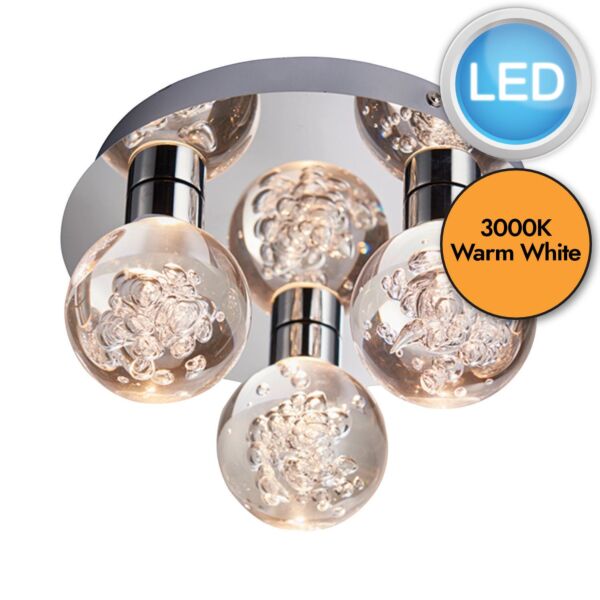 Endon Lighting - Versa - 76364 - LED Chrome Clear 3 Light IP44 Bathroom Ceiling Flush Light