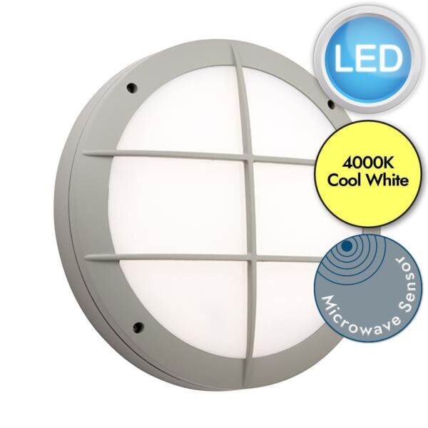 Saxby Lighting - Luik - 61651 & 72180 - LED Grey Opal Microwave 18w Gear Tray Grill Casing Outdoor Sensor Bulkhead Light