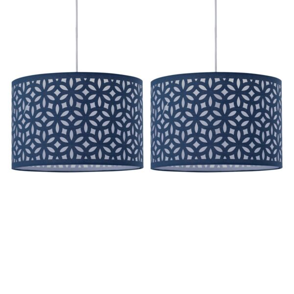 Set of 2 Navy Blue Laser Cut 25cm Pendant Lightshades