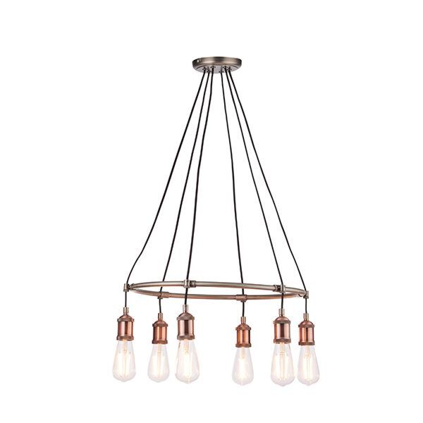 Endon Lighting - Hal - 76337 - Antique Pewter Aged Copper 6 Light Ceiling Pendant Light