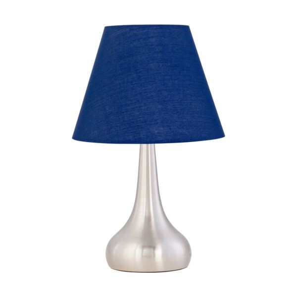 Romana - Brushed Chrome Touch Operated Table Lamp with Navy Blue Shade