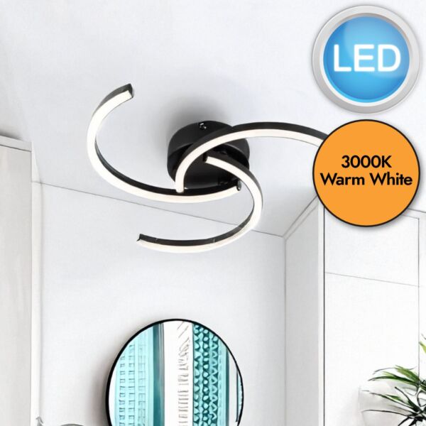 Curve - Black LED Flush Ceiling Light