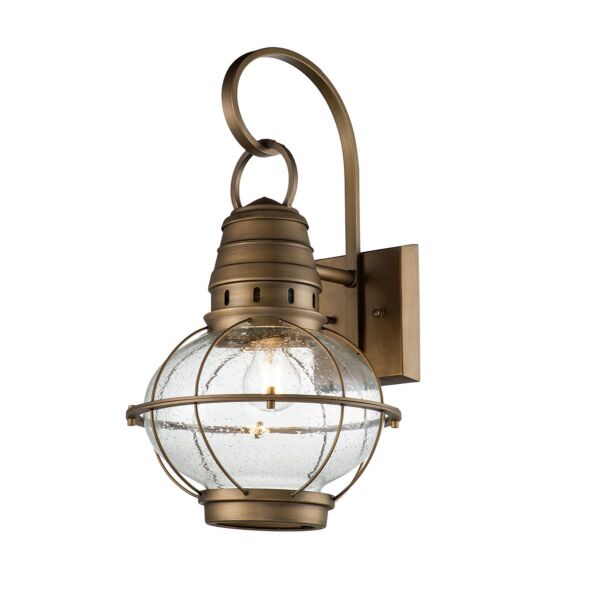 Kichler Lighting - Bridgepoint - KL-BRIDGEPOINT-L-NBR - Natural Brass Clear Seeded Glass IP44 Outdoor Wall Light