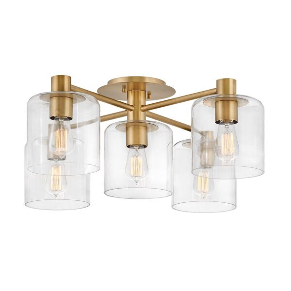 Quintiesse - Axel - QN-AXEL5-HB - Heritage Brass Clear Glass 5 Light Flush Ceiling Light