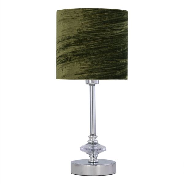 Chrome Jewelled Table Lamp with Green Crushed Velvet Shade