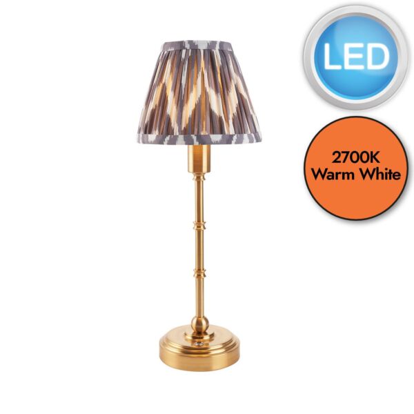 Endon Lighting - Burley Rechargeable & Zigzag 16cm - 114797 - LED Aged Brass Grey Touch Table Lamp With Shade