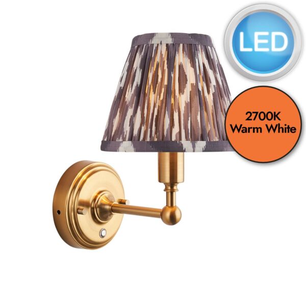 Endon Lighting - Burley Rechargeable & Ikat 16cm - 114826 - LED Aged Brass Grey Touch Wall Light