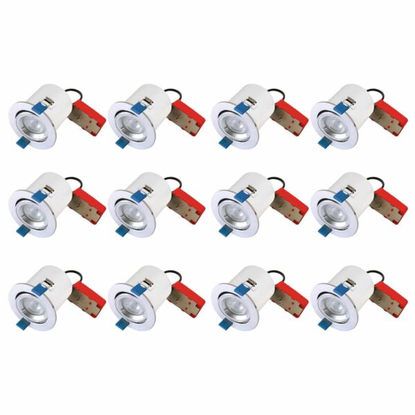 Set of 12 Fire Rated Downlights - Polished Chrome Tilt Fire Rated Recessed Downlight