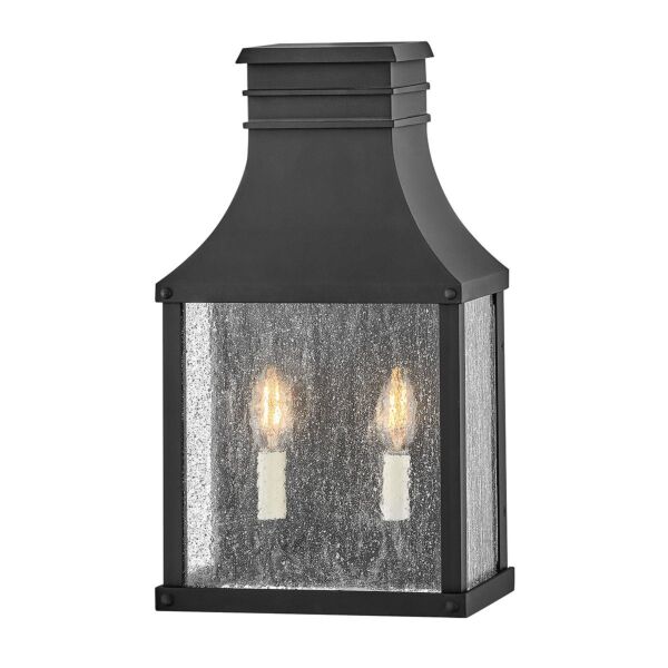 Hinkley Lighting - Beacon Hill - HK-BEACON-HILL7-MB - Black Clear Seeded Glass 2 Light IP44 Outdoor Half Lantern Wall Light