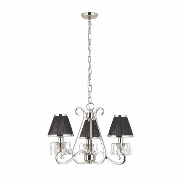 Interiors 1900 - Oksana - 63505 - Nickel Clear Crystal Glass Black Pleated 3 Light Chandelier