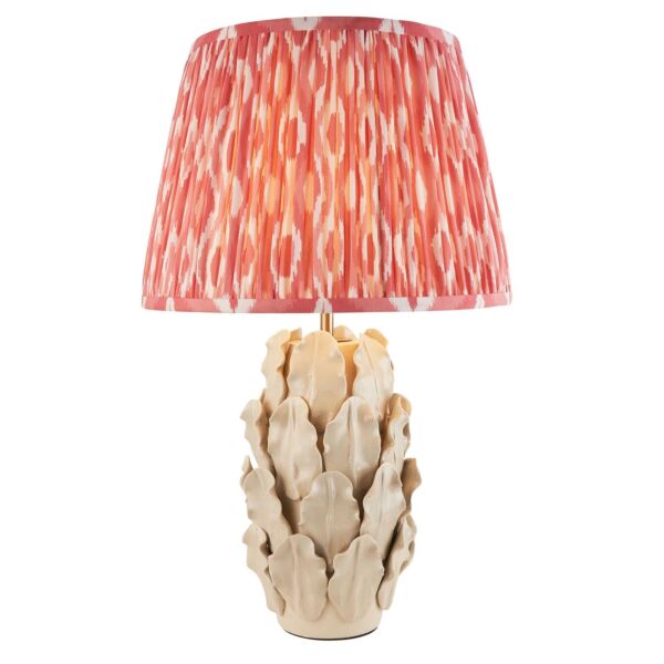 Endon Lighting - Layered Leaf & Ikat 35cm - 116456 - Cream Crackle Aged Brass Pink Ceramic Table Lamp With Shade