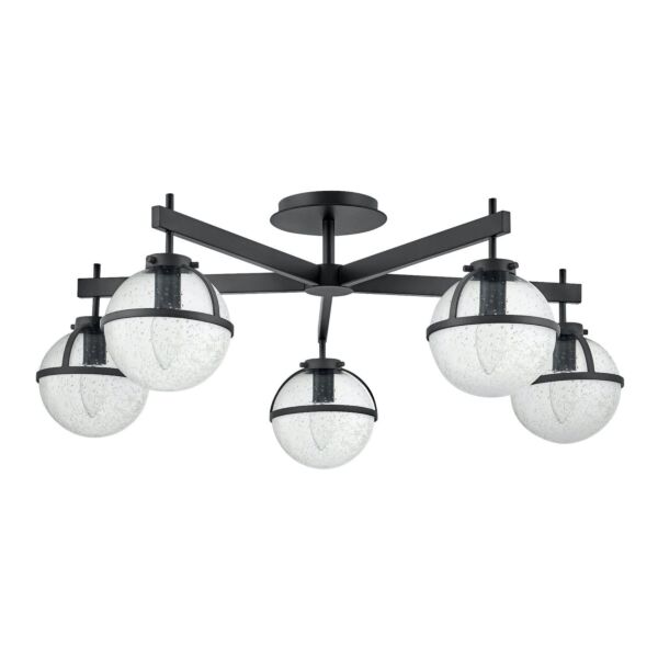 Hinkley Lighting - Hollis - HK-HOLLIS-5-C-BK - Black Clear Seeded Glass 5 Light IP44 Bathroom Ceiling Light